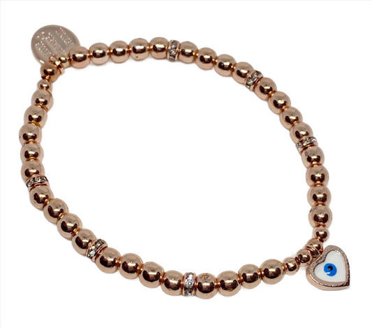 Rose Gold Bracelet with Evil Eye Heart Shaped Charm