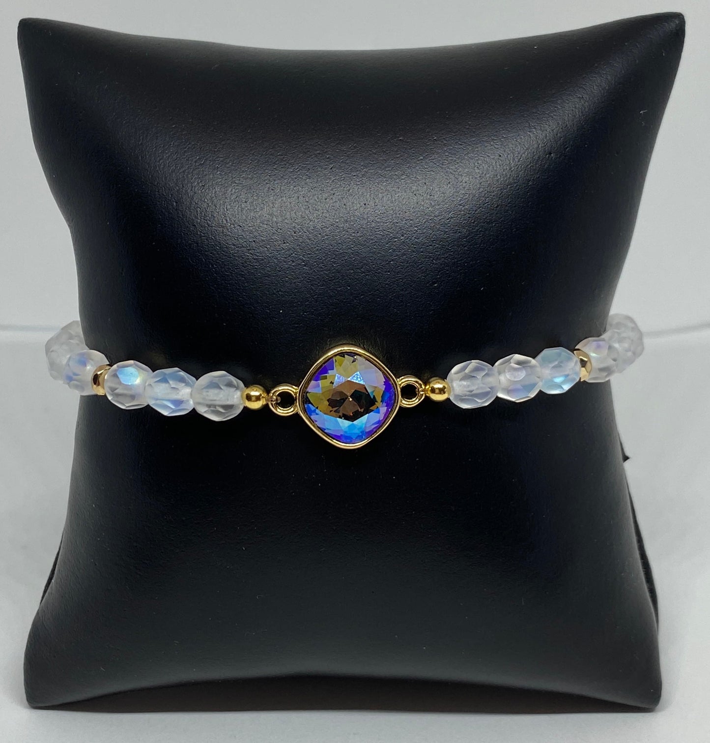 Swarovski Crystal 10mm Cushion Bracelet in Black Diamond Shimmer and Matte Opal