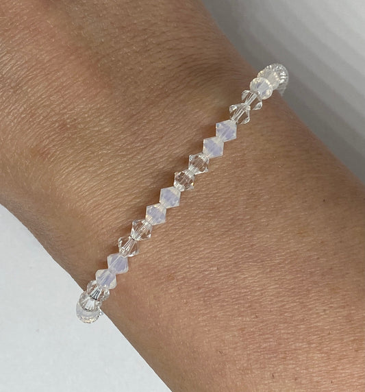 Swarovski Crystal Stretch Accent Bracelet in Crystal Opal - with White Opal and Clear Swarovski Crystals