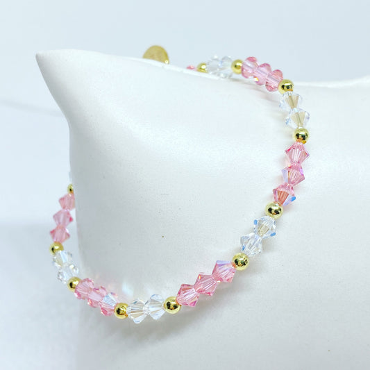 Swarovski Crystal Bracelet in Light Rose Shimmer and Crystal Moonlight with Gold Accents