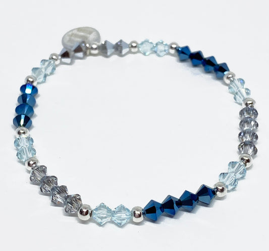 Swarovski Crystal Bracelet in Metallic Blue - with Light Azore and Comet Argent Silver Swarovski Crystals