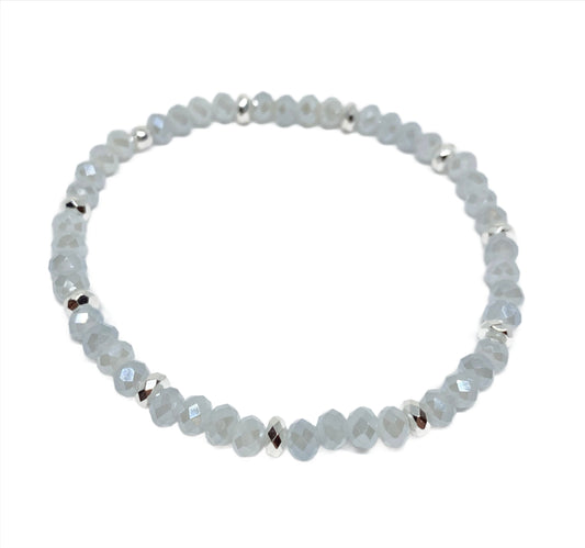 Dainty Gray Faceted Crystal Accent Bracelet with Silver Spacers