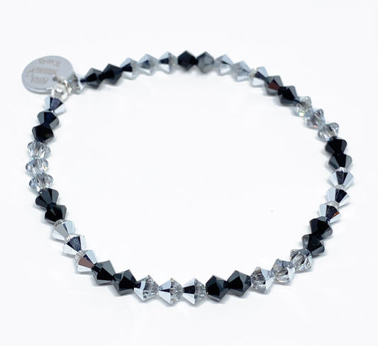 Swarovski Crystal Stretch Bracelet in Jet Hematite and Comet Argent