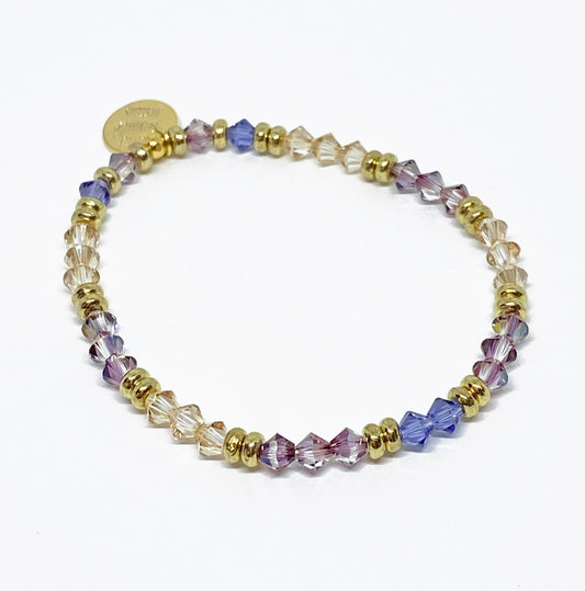 Swarovski Crystal Bicone Stretch Beaded Accent Bracelet in Golden Lilac - with Lilac, Tanzanite, and Golden Shadow Swarovski Crystals