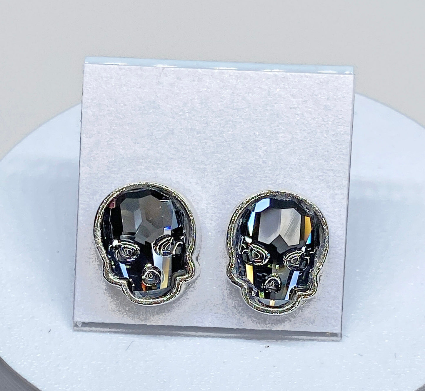 12x10mm Swarovski Crystal Skull Stud Earrings in Silver Night