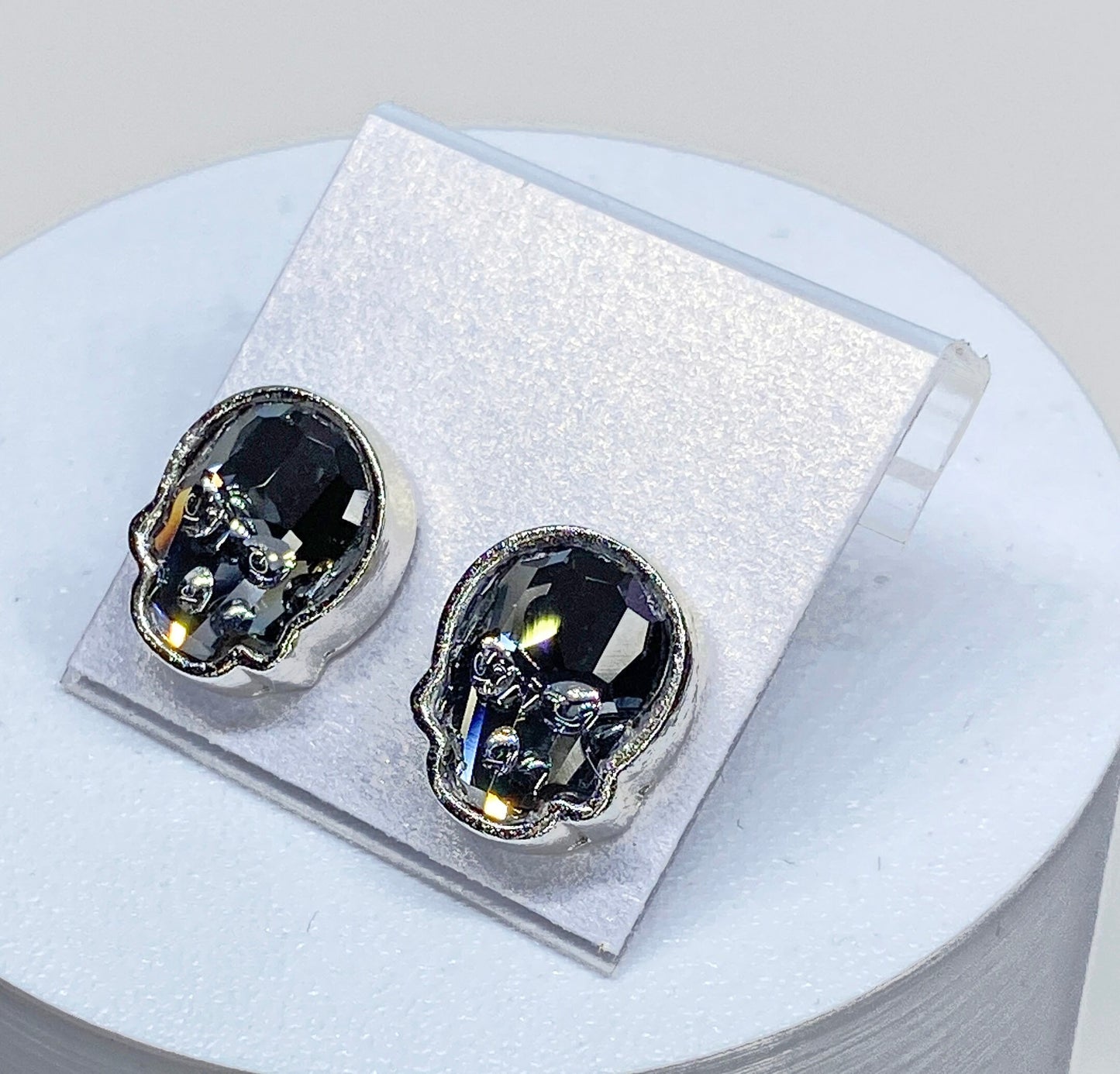 12x10mm Swarovski Crystal Skull Stud Earrings in Silver Night