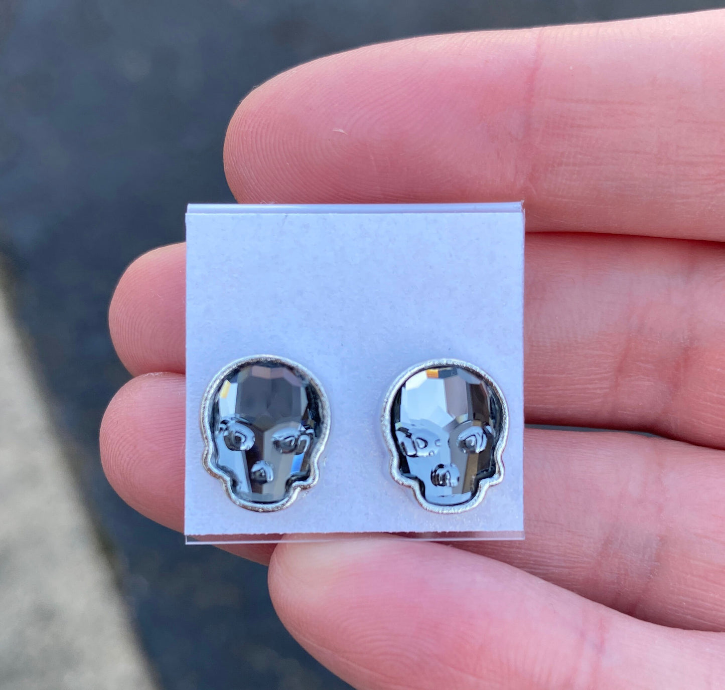 12x10mm Swarovski Crystal Skull Stud Earrings in Silver Night