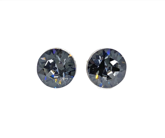 8mm Swarovski Crystal Stud Earrings in Crystal Silver Night, set in Sterling Silver