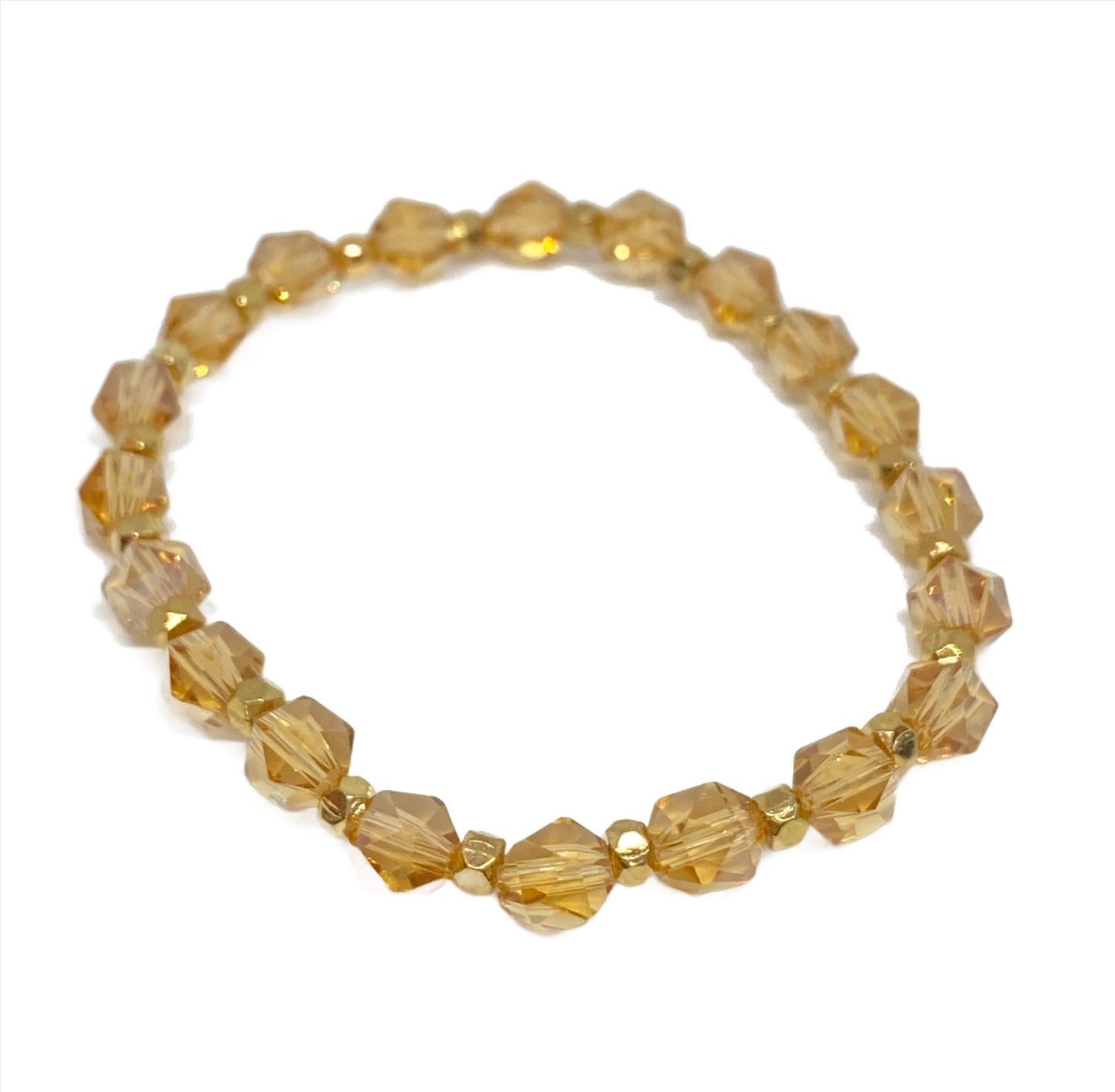 Faceted Glass Crystal Bracelet in Honey with Gold Accents