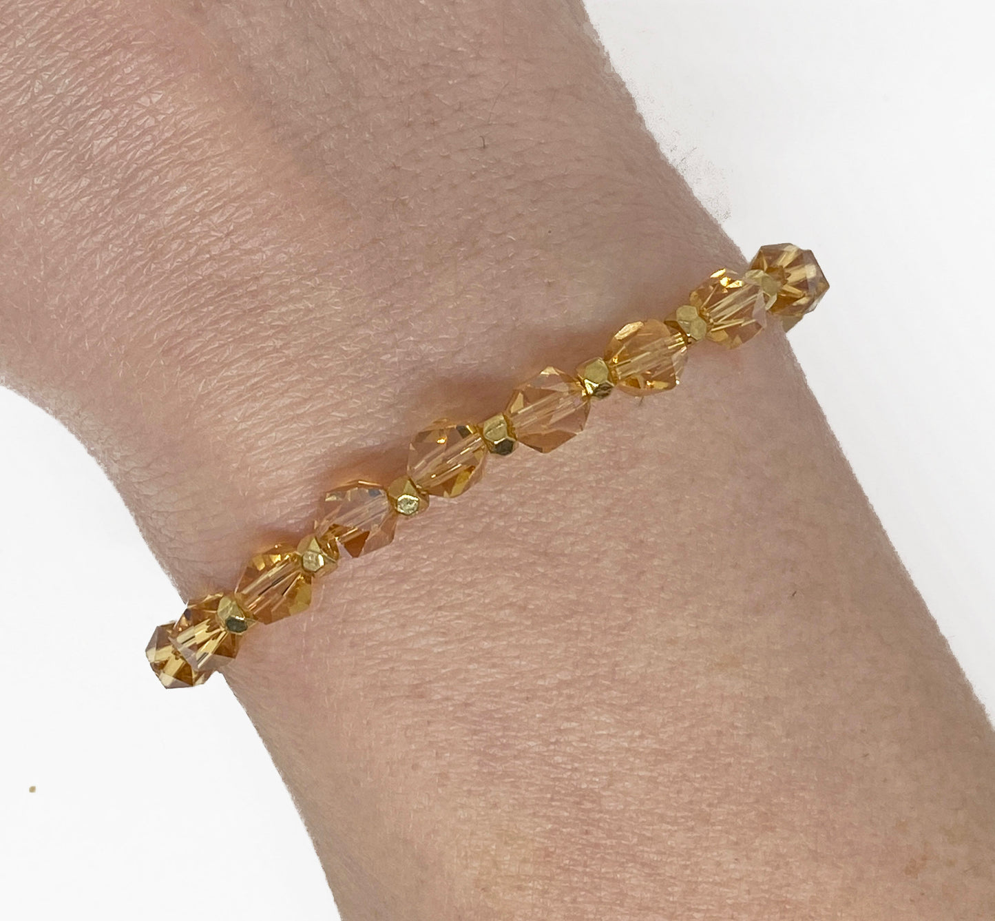 Faceted Glass Crystal Bracelet in Honey with Gold Accents