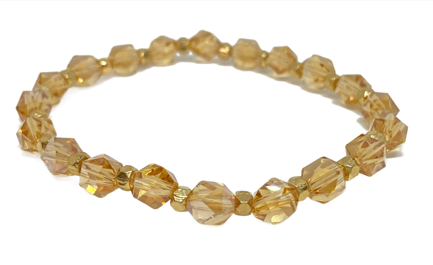 Faceted Glass Crystal Bracelet in Honey with Gold Accents