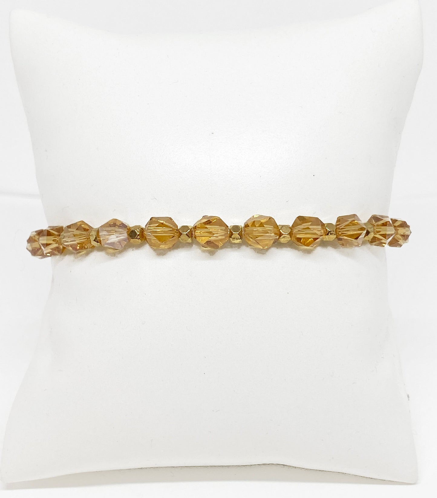 Faceted Glass Crystal Bracelet in Honey with Gold Accents