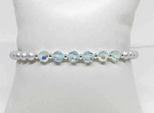 Swarovski Round Crystal and Pearl Bracelet in Lt Azore AB and Iridescent Dove Gray