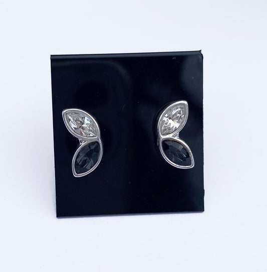 Swarovski Crystal Leaf Stud Earrings in Sterling Silver, with Gray Swarovski Crystals