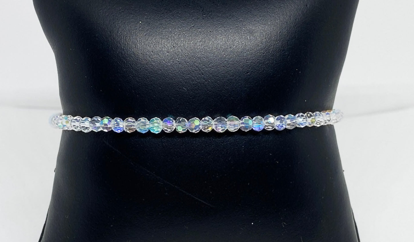 Dainty Glass Crystal and Bead Bracelet in Crystal AB and White Lustre