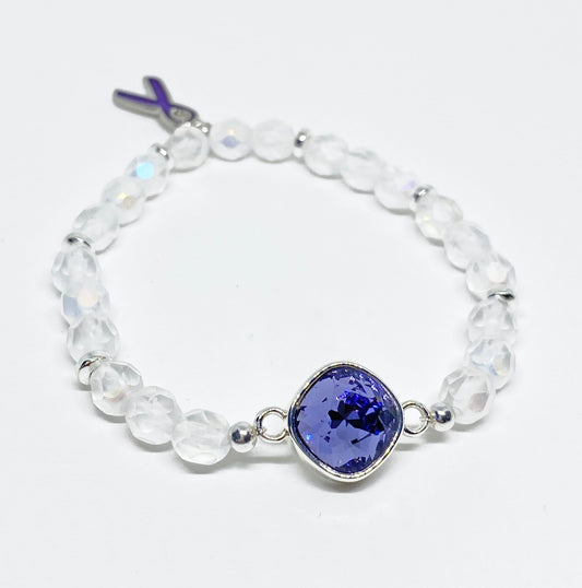 Swarovski Cushion Crystal Limited Edition Charity Beaded Bracelet in Purple Velvet for Alzheimers Awareness