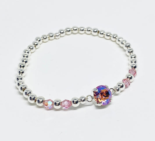 Swarovski Crystal 8mm Chaton Crystal Bracelet Light Rose Shimmer and Silver