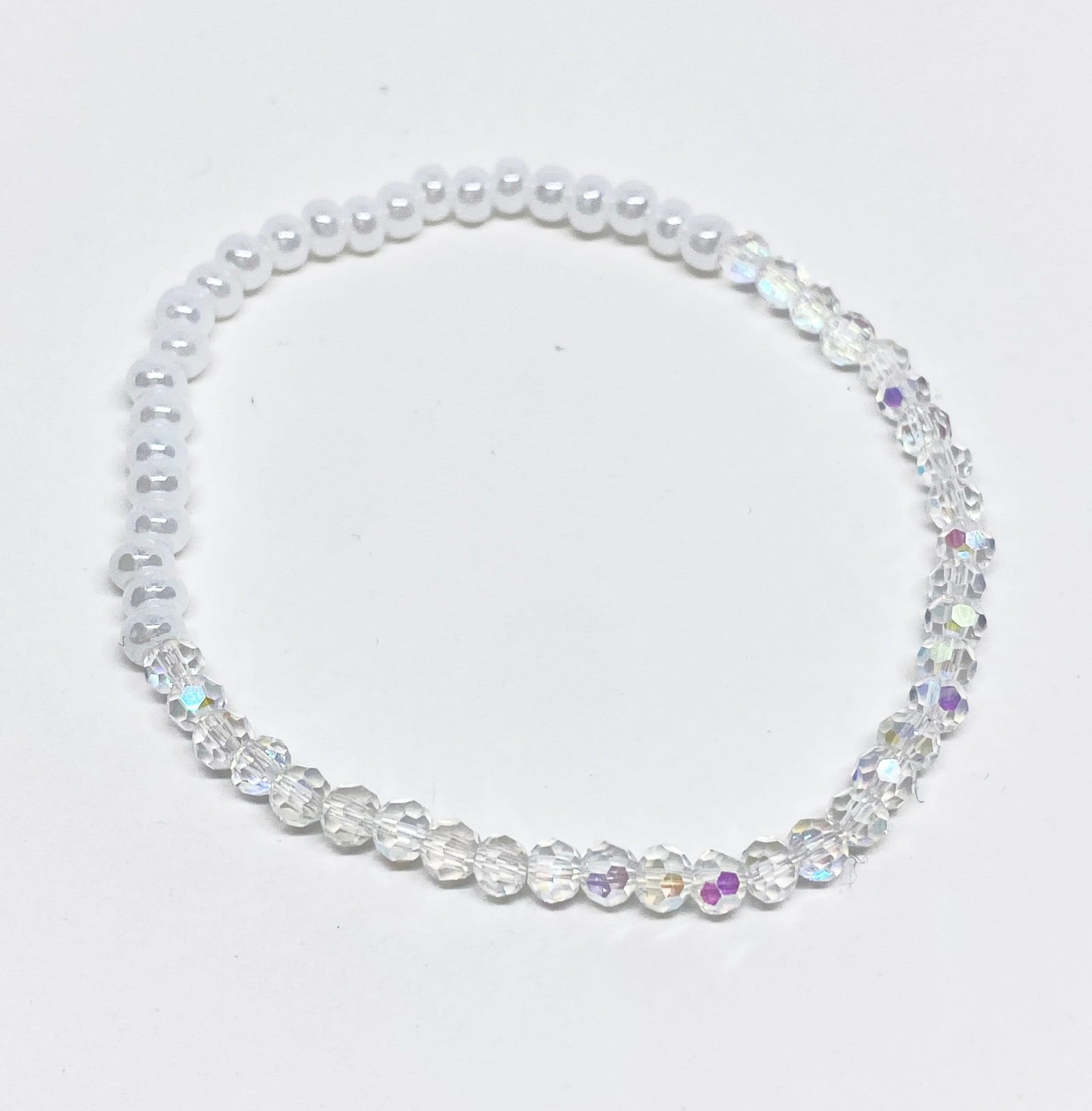 Dainty Glass Crystal and Bead Bracelet in Crystal AB and White Lustre