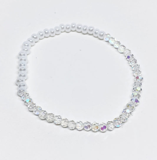 Dainty Glass Crystal and Bead Bracelet in Crystal AB and White Lustre