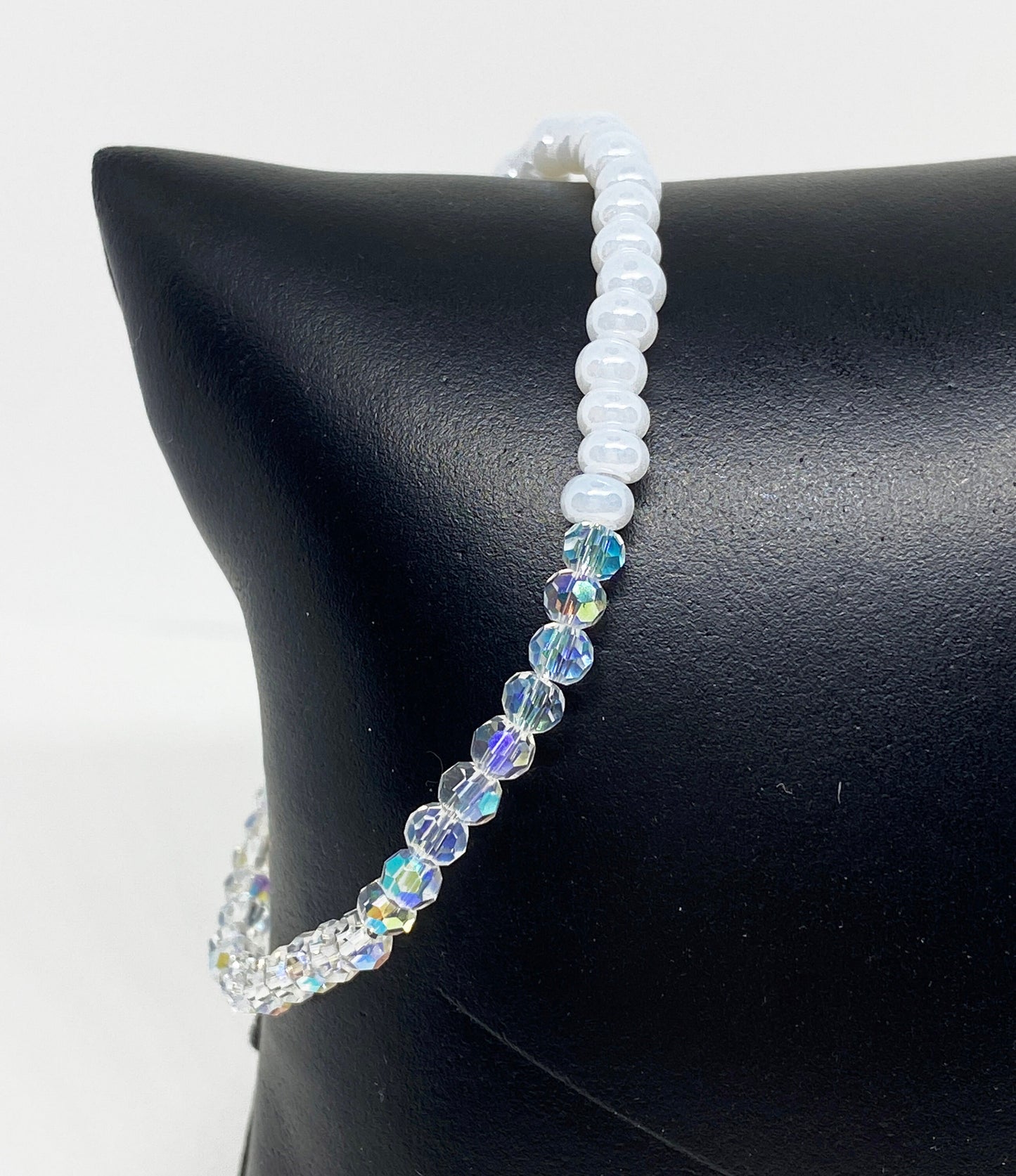 Dainty Glass Crystal and Bead Bracelet in Crystal AB and White Lustre