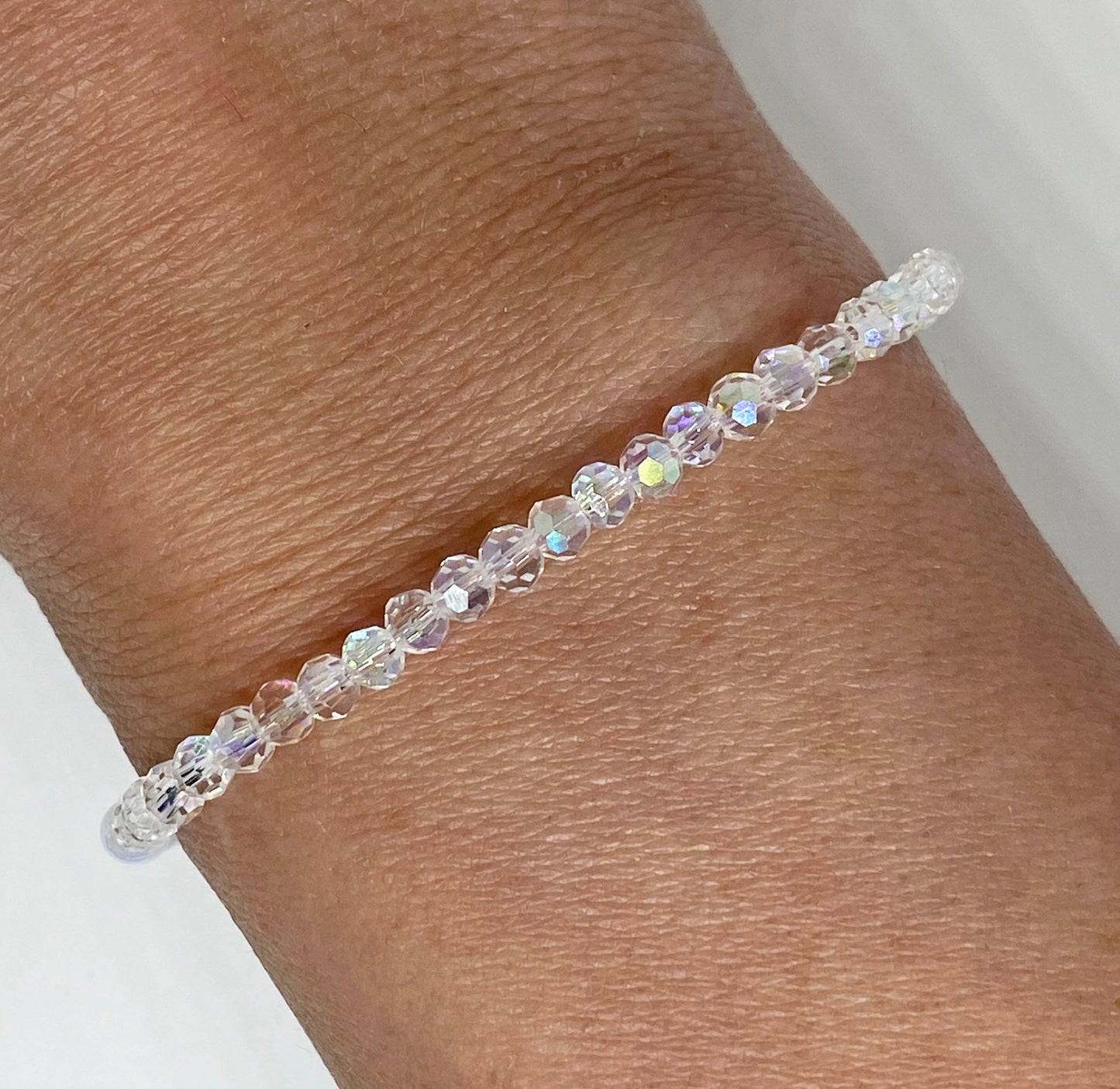 Dainty Glass Crystal and Bead Bracelet in Crystal AB and White Lustre