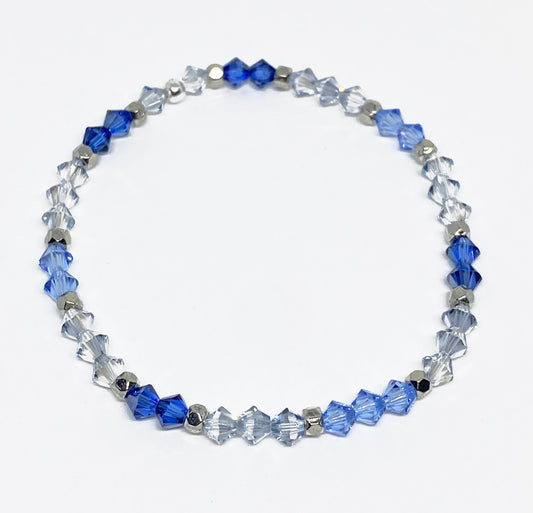 Swarovski Crystal Stretch Accent Bracelet in Blue Satin - with Sapphire and Blue Shade Swarovski Crystals