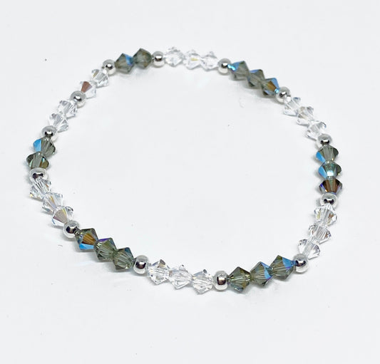 Swarovski Crystal Stretch Accent Bracelet in Gray Shimmer - with Black Diamond and Crystal Shimmer Swarovski Crystals