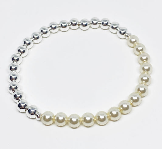 Swarovski Pearl Accent Bead Bracelet in Cream and Silver