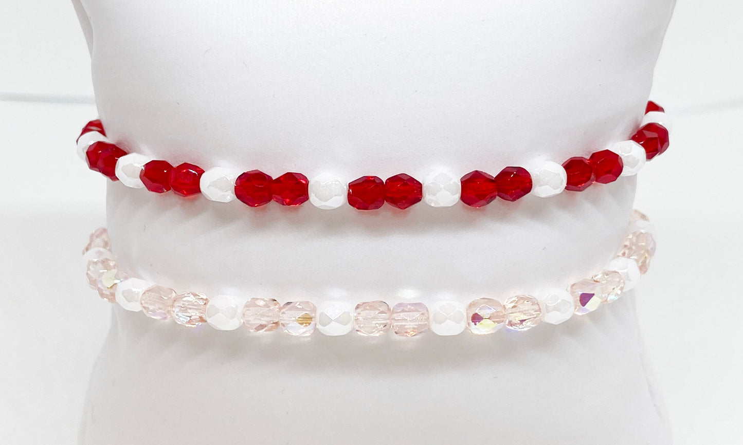 Crystal Glass Accent Bracelet in Red or Pink