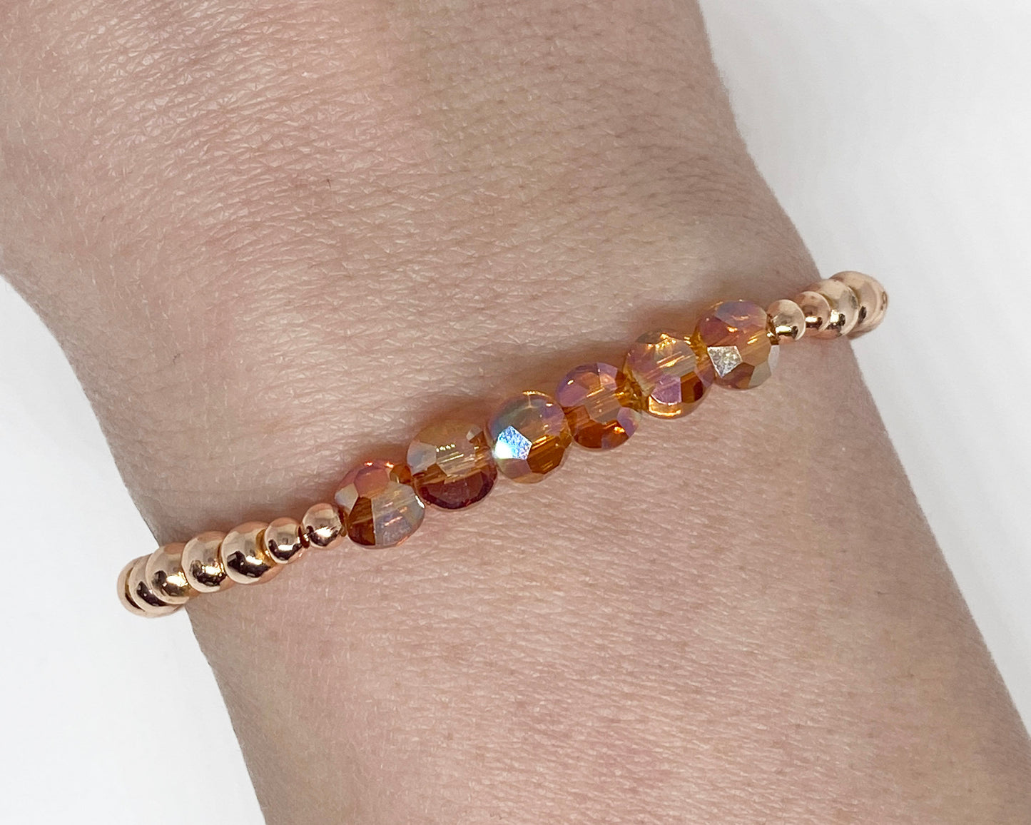 Amber Faceted Crystal and Rose Gold Beaded Bracelet