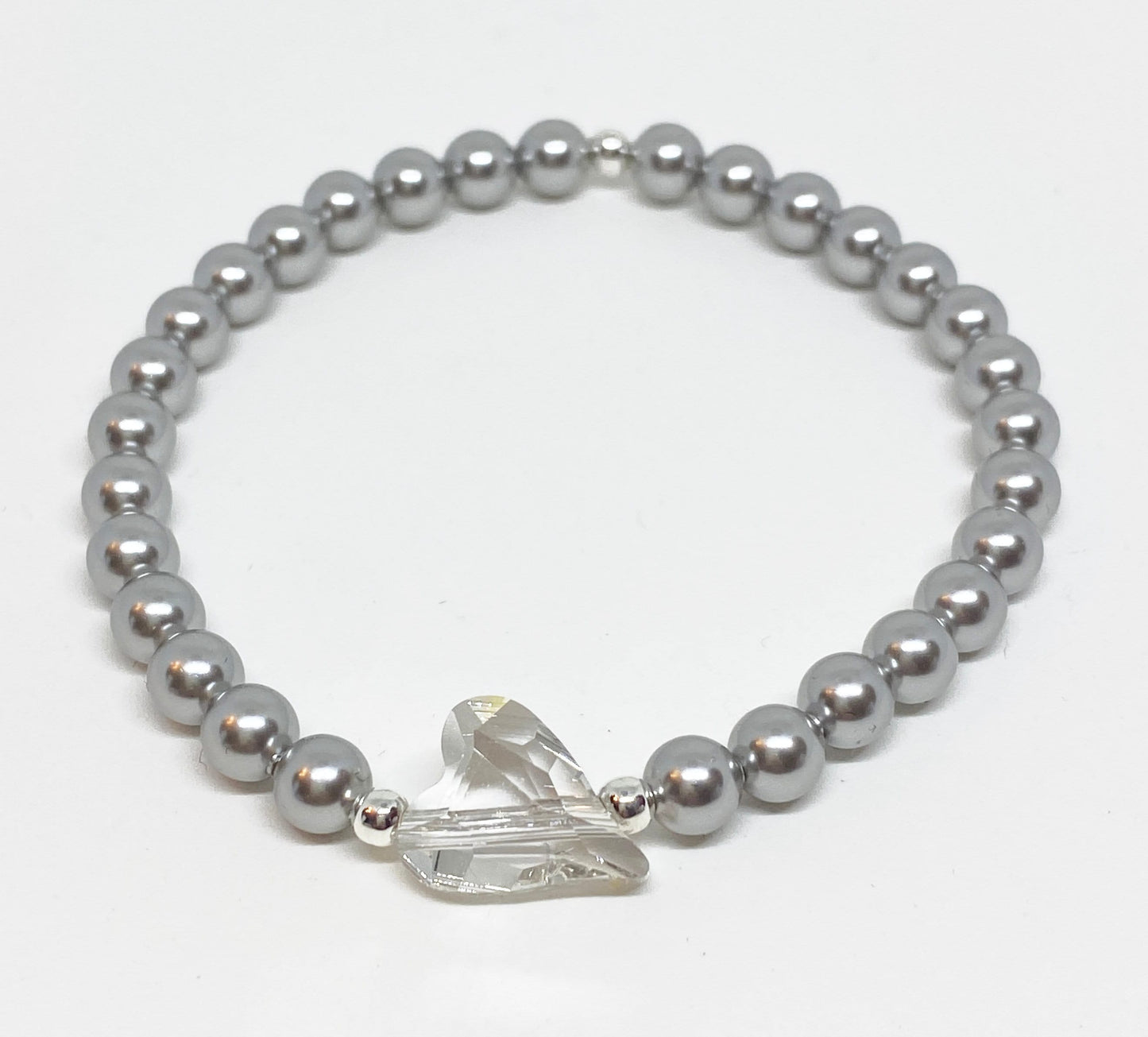 Swarovski Crystal Heart Bracelet with Swarovski Pearls in Silver & Gray