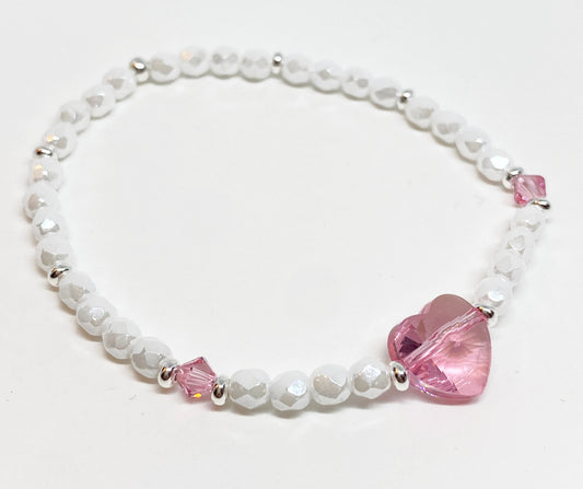 Swarovski Crystal Heart  Bracelet in Light Rose and White Opal