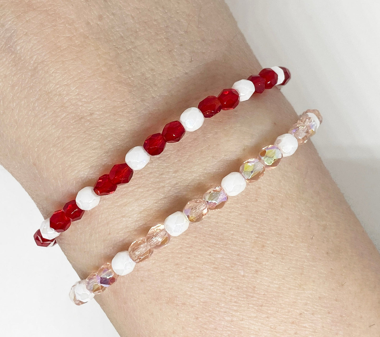 Crystal Glass Accent Bracelet in Red or Pink