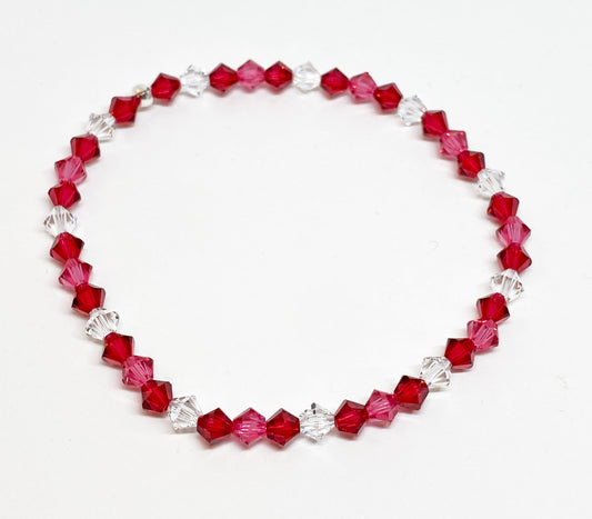 Swarovski Crystal Bracelet in Be Mine - with Scarlet Red, Indian Pink, and Clear Swarovski Crystals