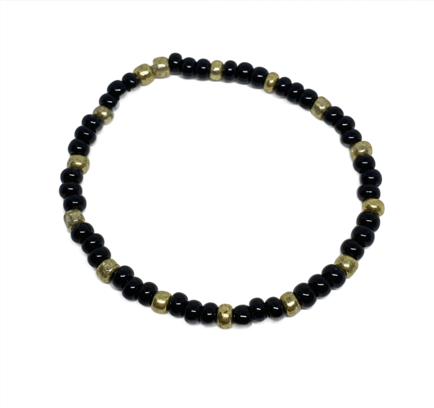 Dainty Glass Black Lustre and Gold Seed Bead Bracelet