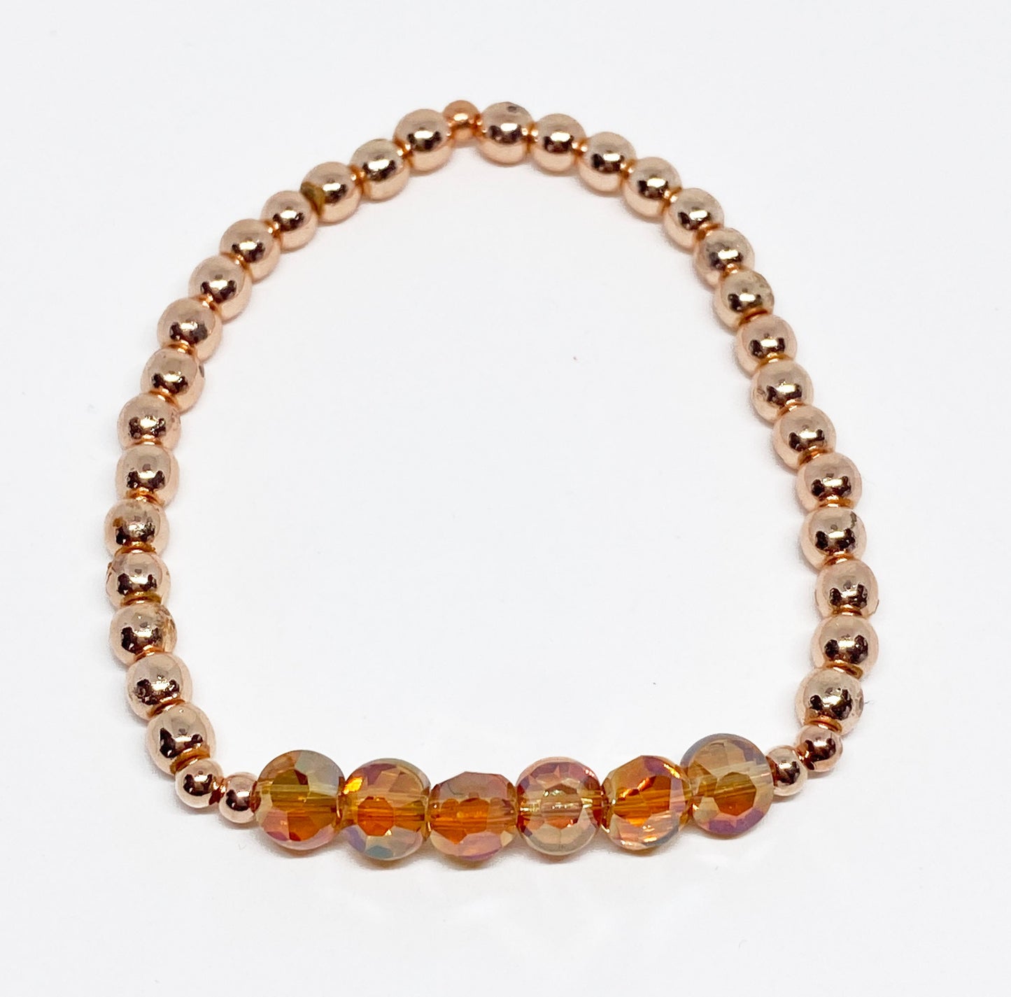 Amber Faceted Crystal and Rose Gold Beaded Bracelet