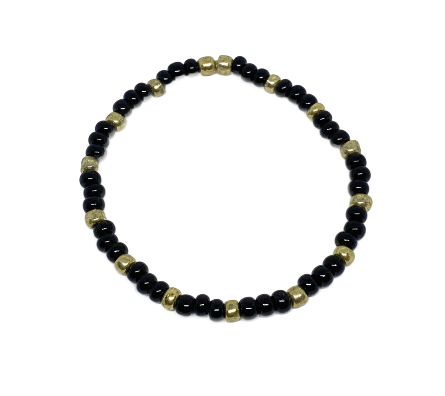 Dainty Glass Black Lustre and Gold Seed Bead Bracelet