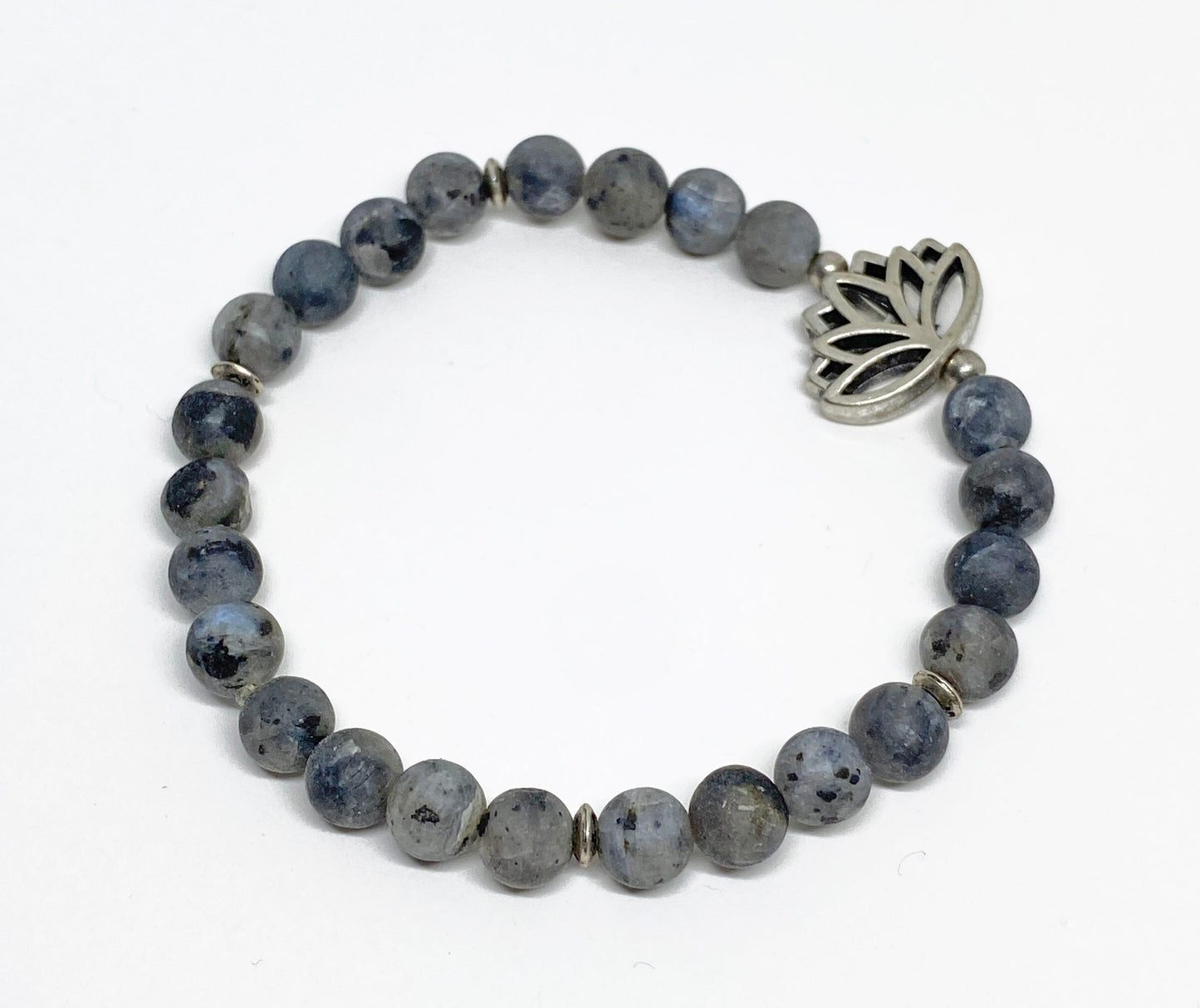 Silver Plated Lotus Bead with Natural Labradorite Beaded Bracelet