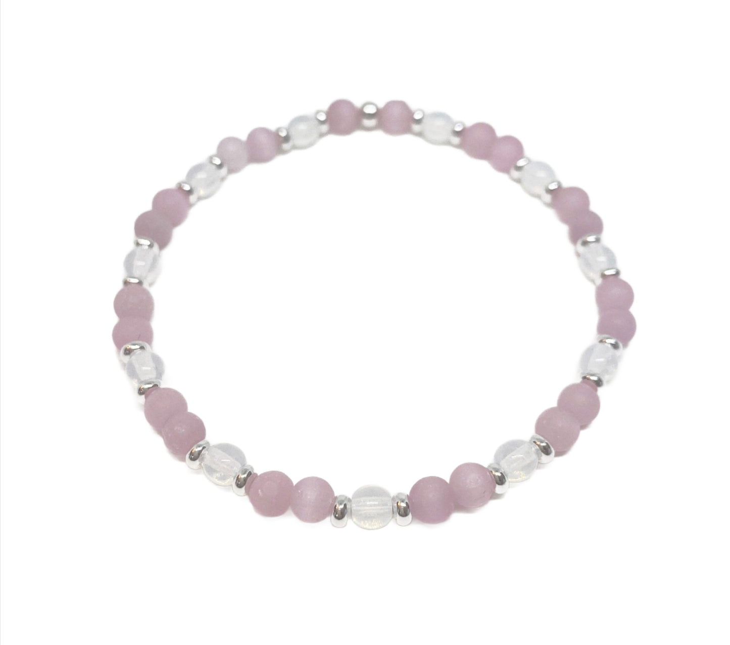 4mm Round Glass Beaded Bracelet in Lt Sapphire, Aqua, Pink, or Amethyst