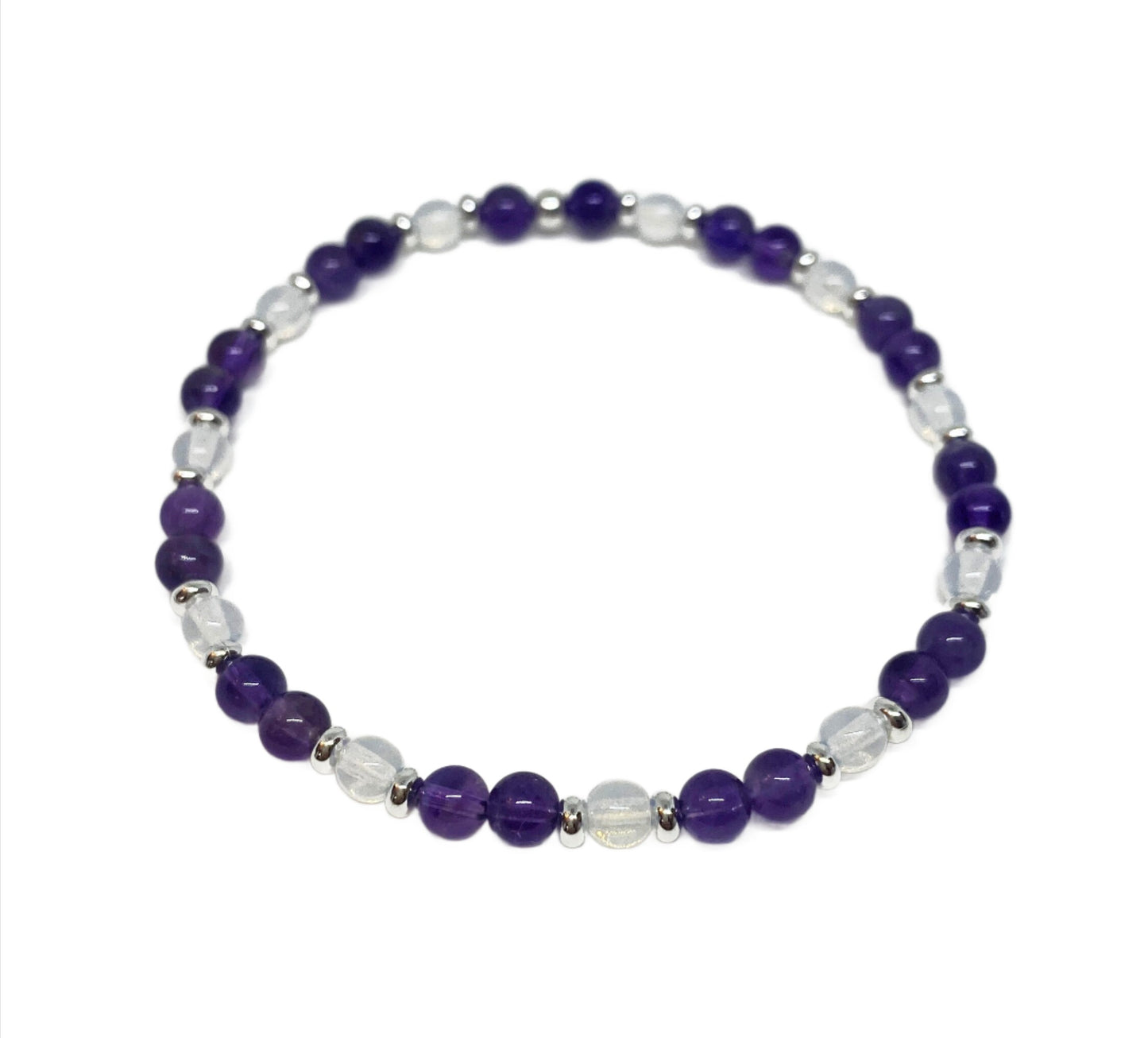 4mm Round Glass Beaded Bracelet in Lt Sapphire, Aqua, Pink, or Amethyst