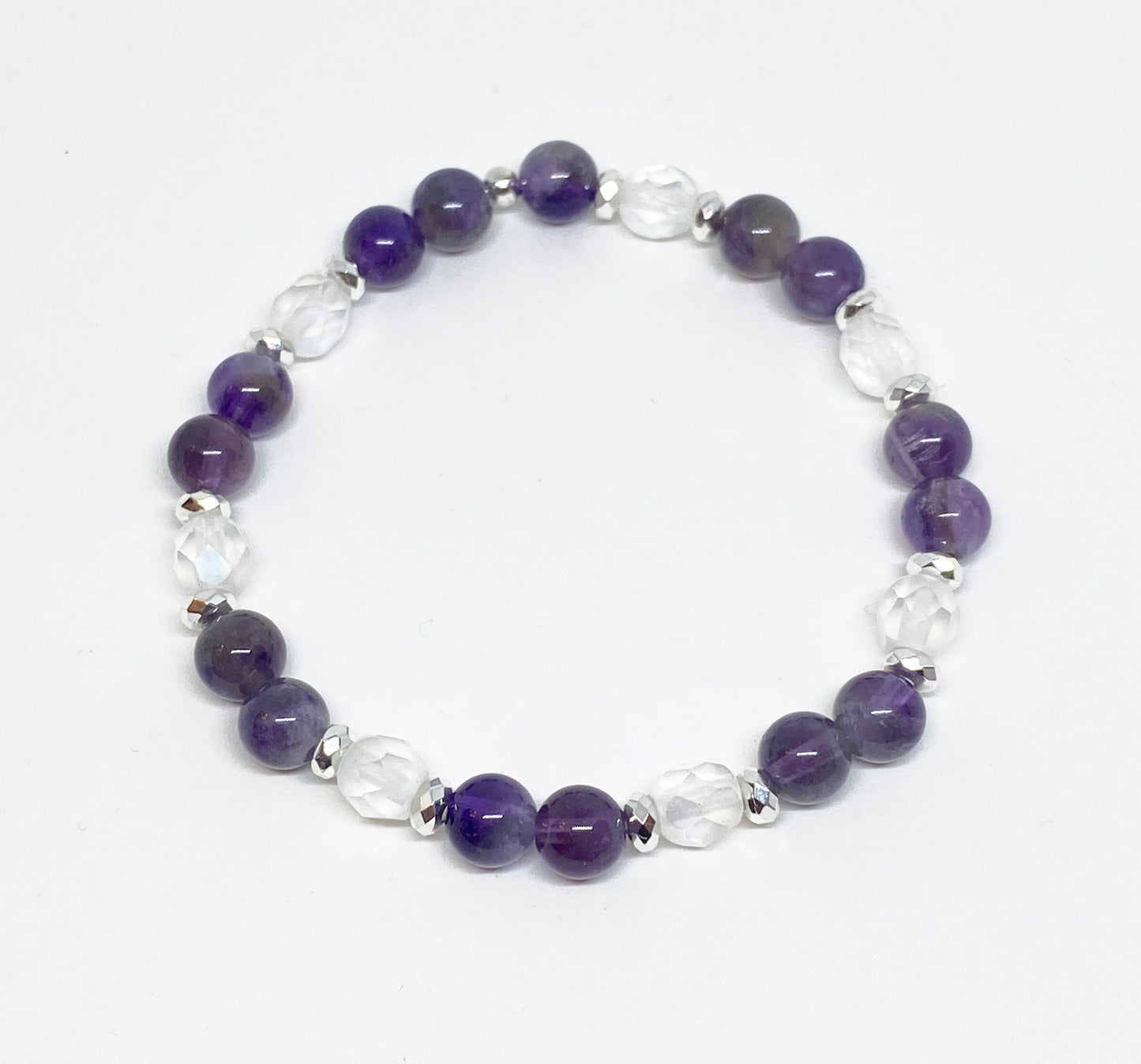 6mm Glass Beaded Bracelet in Pink Cats-eye or Amethyst