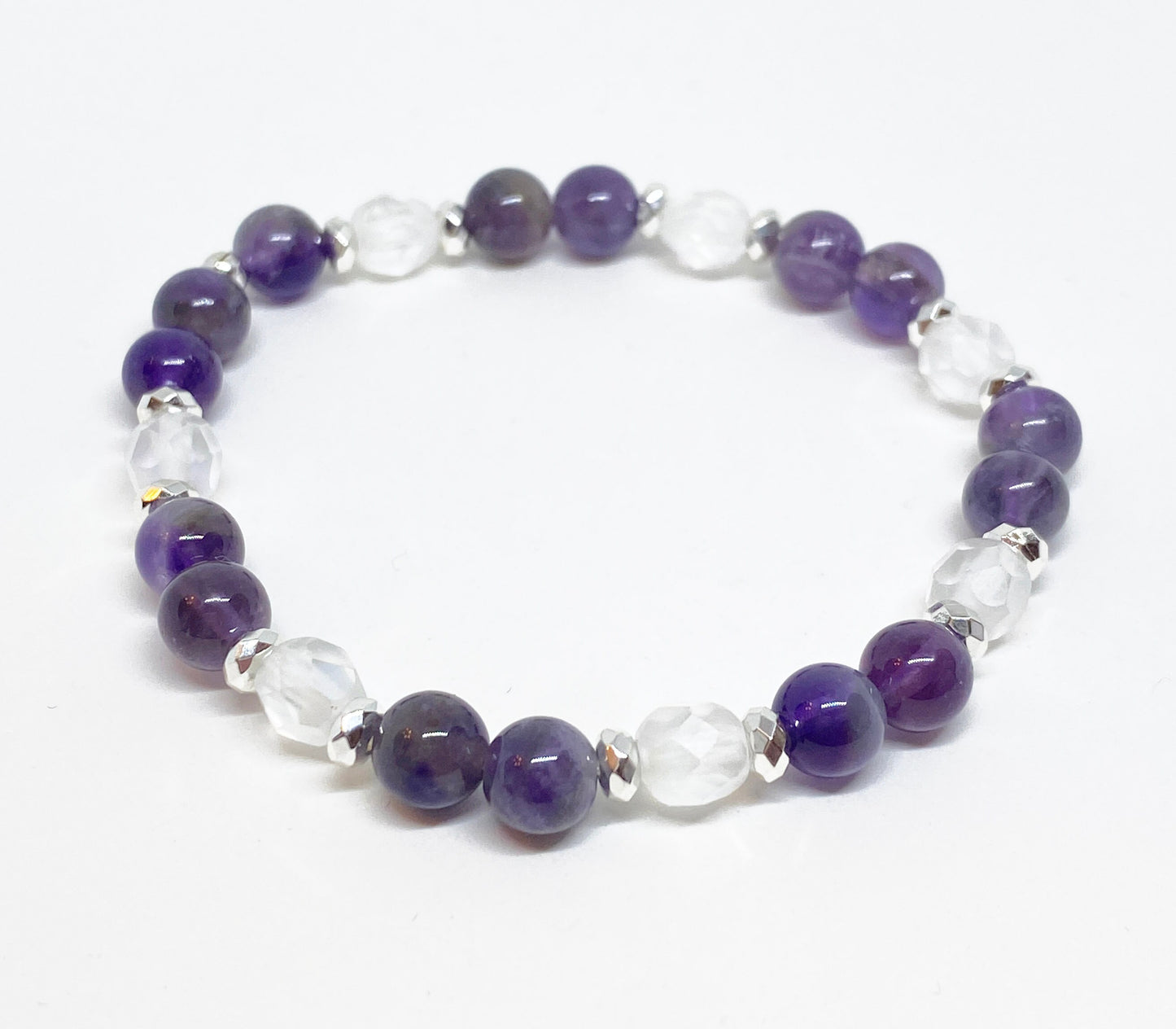 6mm Glass Beaded Bracelet in Pink Cats-eye or Amethyst