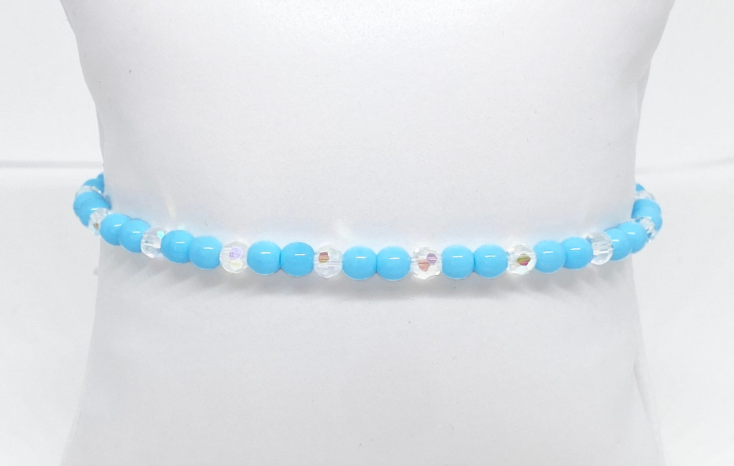 Glass Beaded Bracelet in Opaque Light Turquoise and Crystal AB