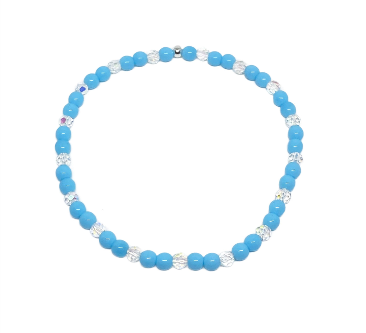 Glass Beaded Bracelet in Opaque Light Turquoise and Crystal AB