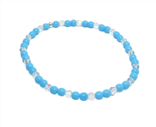 Glass Beaded Bracelet in Opaque Light Turquoise and Crystal AB