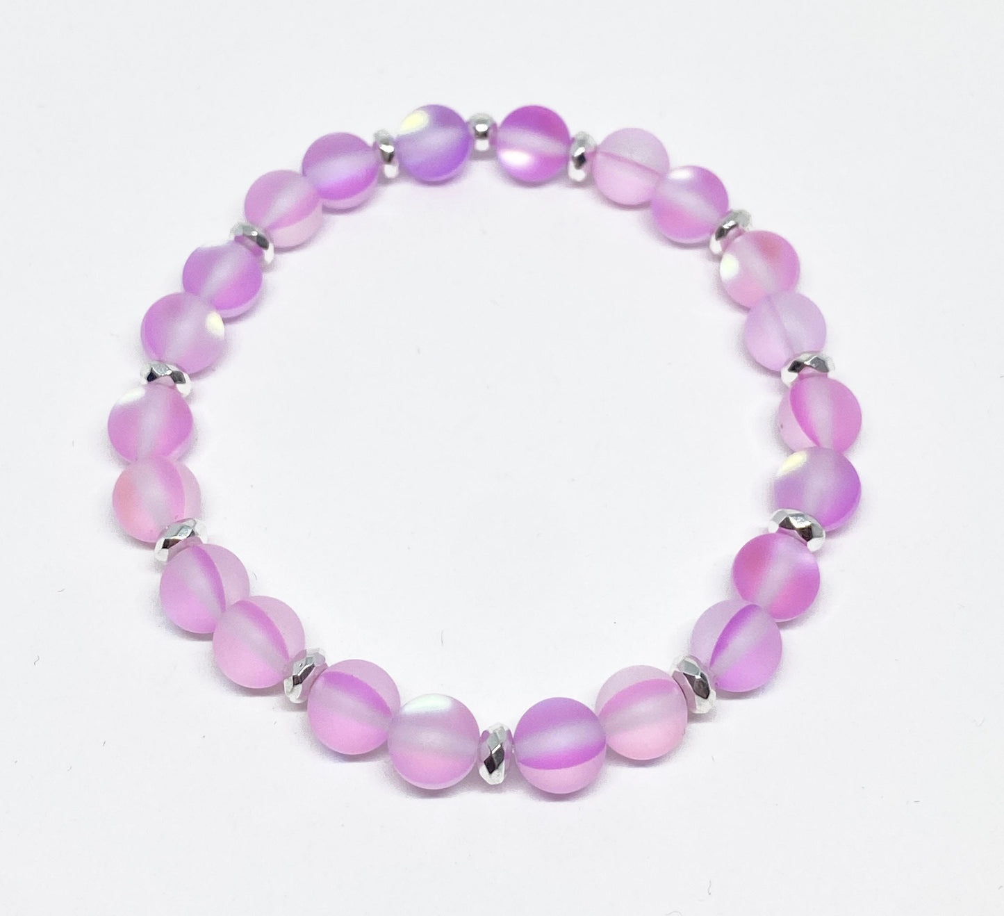 8mm Iridescent Matte Glass Beaded Bracelet in Purple or Turquoise