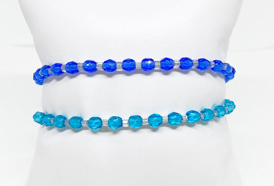 Mini Czech Glass Crystal 4mm Accent Bracelet in Aqua or Cobalt