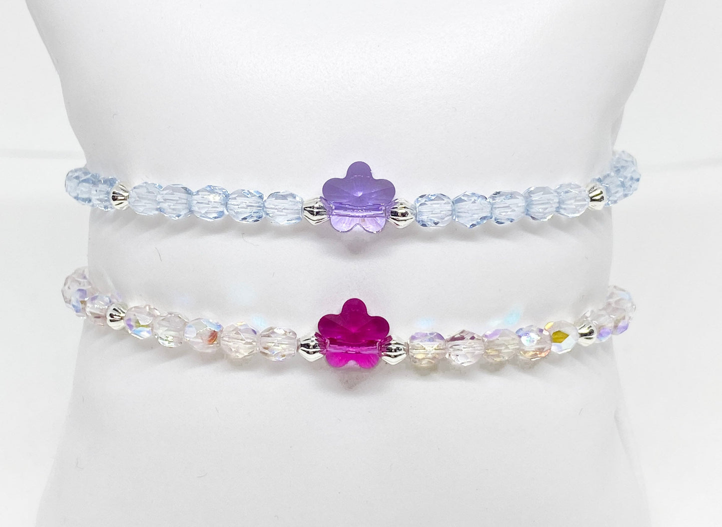 Mini Swarovski Flower Beaded Bracelet in Blue & Purple