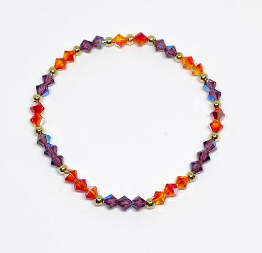 Swarovski Crystal Beaded Bracelet in Vivid Sunset - with Fire Opal AB and Amethyst Shimmer