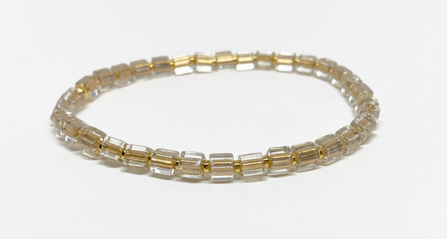 Mini Square Glass Bead Bracelet in Gold, Silver, or Rose Gold